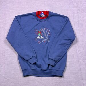 PFI Fashions Inc Embroidered Birds Mistletoe Long Sleeve Crewneck Sweatshirt S